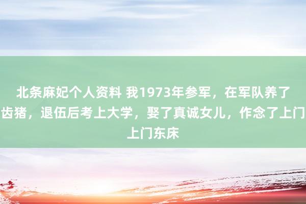北条麻妃个人资料 我1973年参军，在军队养了三年齿猪，退伍后考上大学，娶了真诚女儿，作念了上门东床