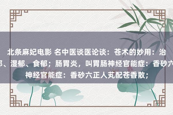 北条麻妃电影 名中医谈医论谈：苍术的妙用：治气郁、血郁、痰郁、湿郁、食郁；肠胃炎，叫胃肠神经官能症：香砂六正人芄配苍香散；