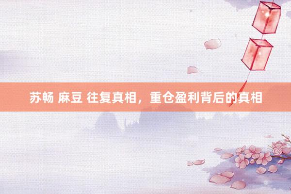 苏畅 麻豆 往复真相，重仓盈利背后的真相